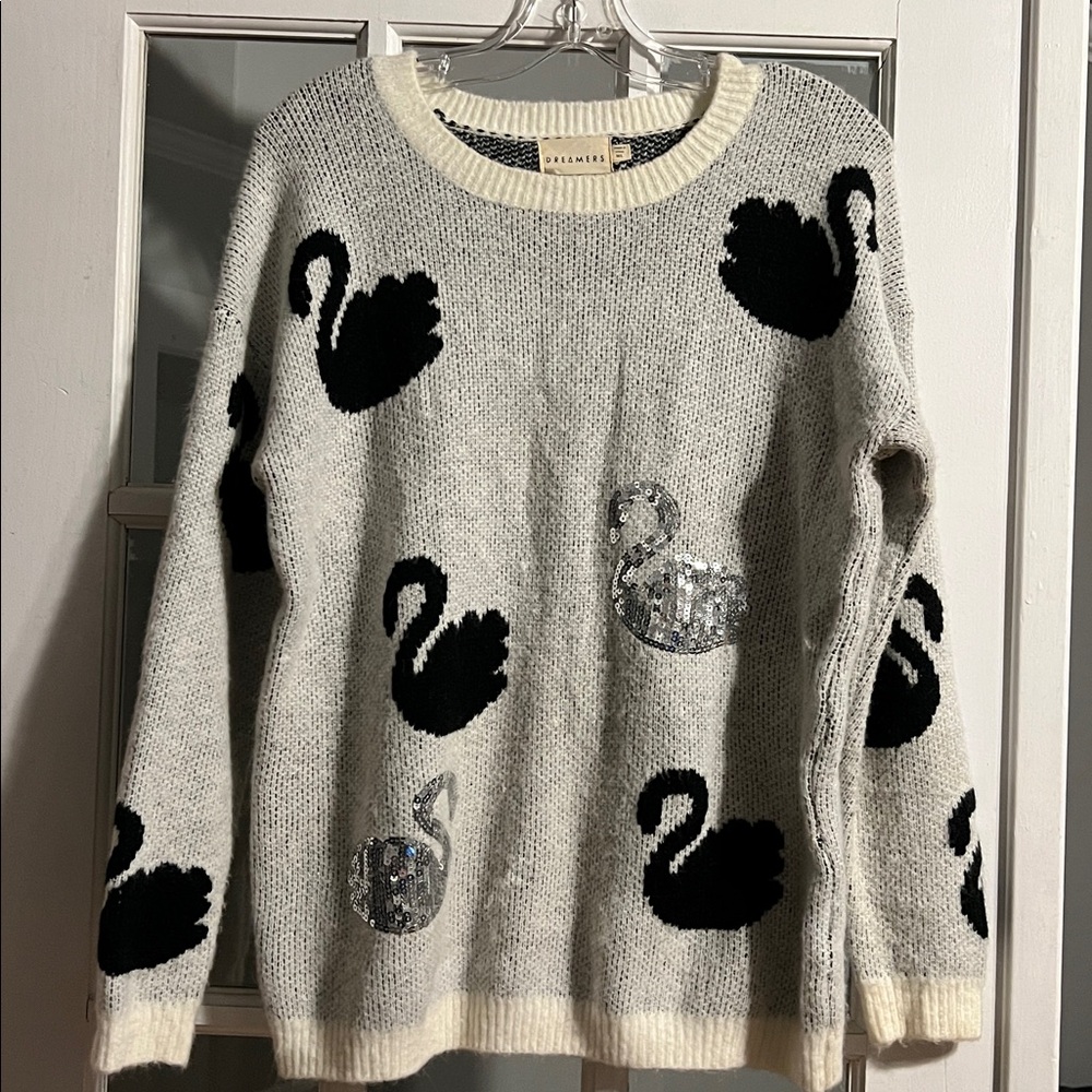 2/$20 Dreamers Gray and Black Knit Sweater - Picture 1 of 4